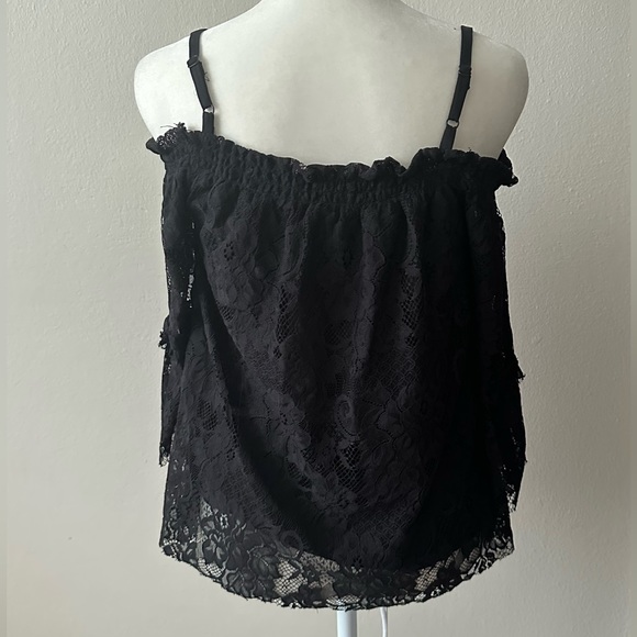 BCX Black Womens Floral Lace Cold Shoulder Top Size S - Picture 2 of 6